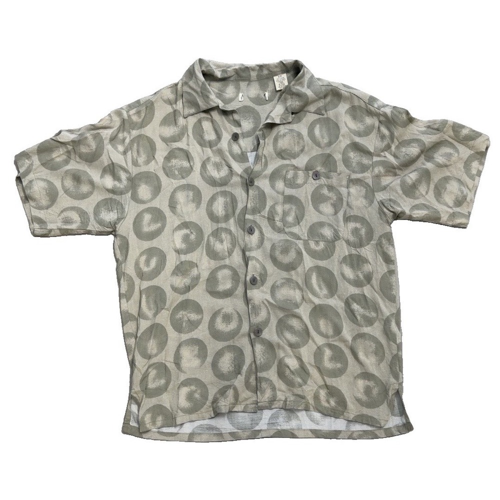 Men's Green Beige Geometric Button-Up Shirt Short Sleeve Point Collar Casual
